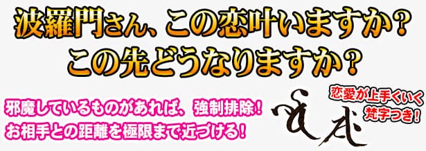 波羅門さん、この恋叶いますか？　この先どうなりますか？　邪魔しているものがあれば、強制排除！　お相手との距離を極限まで近づける！