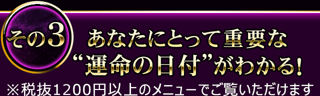その3　あなたにとって重要な“運命の日付”がわかる！　※税抜1000円以上のメニューでご覧いただけます