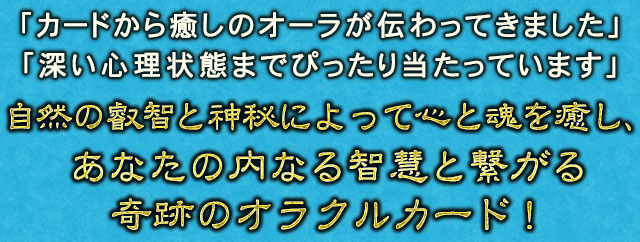 「カードから癒しのオーラが伝わってきました」「深い心理状態までぴったりと当たっています」　自然の叡智と神秘によって心と魂を癒し、あなたの内なる智慧と繋がる奇跡のオラクルカード！