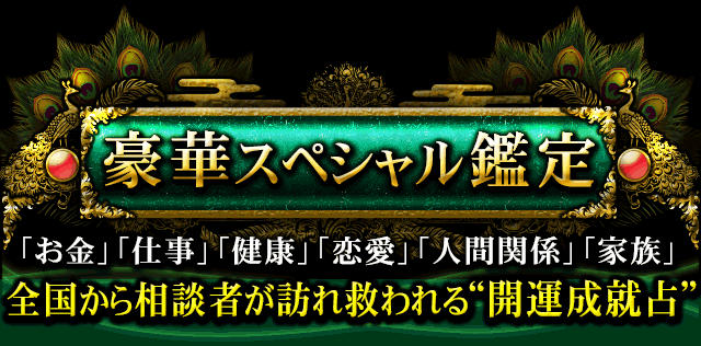 豪華スペシャル鑑定　「お金」「仕事」「健康」「恋愛」「人間関係」「家族」　全国から相談者が訪れ救われる“開運成就占”