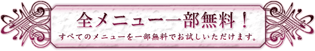 全メニュー一部無料！　すべてのメニューを一部無料でお試しいただけます。