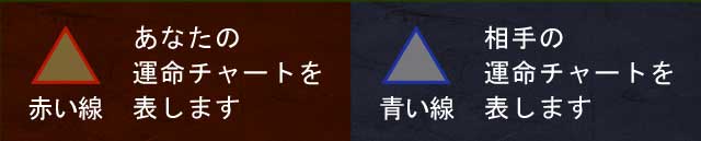 赤い線　あなたの運命チャートを表します　青い線　相手の運命チャートを表します