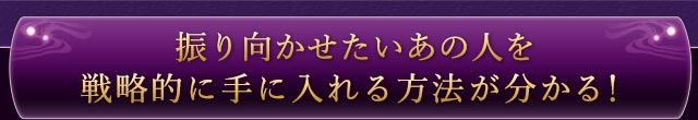 振り向かせたいあの人を戦略的に手に入れる方法が分かる！