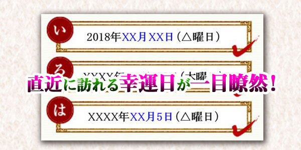 直近に訪れる幸運日が一目瞭然！