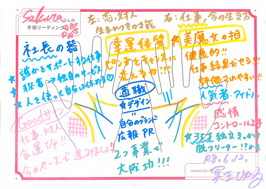手相リーディングのカルテサンプル